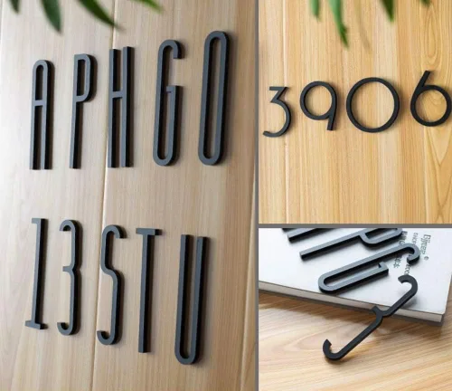 Vista 2 de Números de puerta para casa/apartamento, buzón de 4 pulgadas, letras autoadhesivas negras (0, estilo A)
