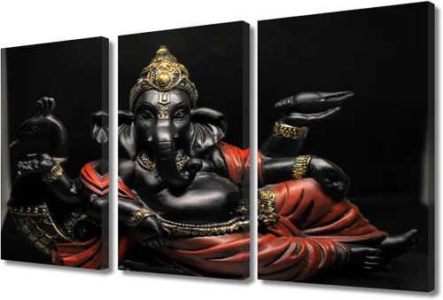 Vista 12 de TUMOVO Arte de pared de Dios hindú para sala de estar, lienzo de Ganesha, arte de pared de escultura de elefante, cuadros modernos, arte