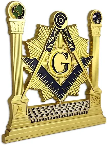 Vista 2 de Pilares masónicos emblema de coche cuadrado brillante y brújula insignia de auto masón