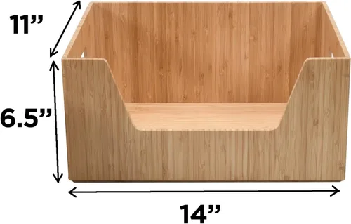 Vista 2 de MobileVision Caja de almacenamiento de bambú con organizador apilable frontal abierto para usar en armarios, dormitorios, cocinas, hogar y oficina