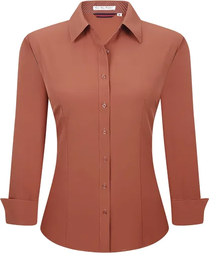 Vista 37 de Esabel.C - Camisa de trabajo con botones de manga larga para mujer, elástica, corte regular