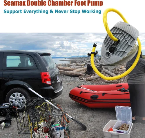 Vista 6 de Seamax Bomba de pie de 9L con cámaras dobles, alto volumen y alta presión, máximo 15 PSI para barco inflable y SUP