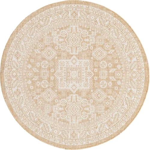 Vista 64 de Unique Loom Outdoor Aztec Collection Alfombra de área, Chalca (5 pies 3 pulgadas, octágono, aguamarina/marfil)