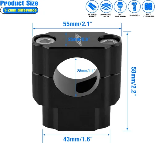 Vista 3 de 1 1/8" Elevadores de manillar para motocicleta y bicicleta de cross, abrazaderas de 28 mm para montar en manillar para bicicleta de cross de 110 cc