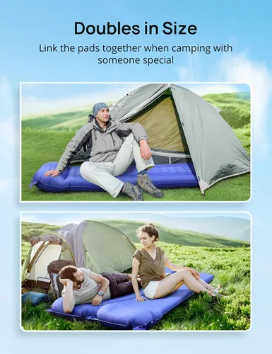 Vista 2 de Colchoneta de dormir para camping, de 5.5 pulgadas de grosor extra, colchoneta inflable ultraligera con almohada con bomba de pie integrada, colchón