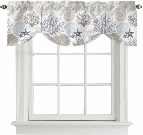 Vista 39 de Cenefa de amarre para ventanas, cortinas náuticas costeras de coral, cenefas con bolsillo para barra, cortinas de ventana con temática de playa