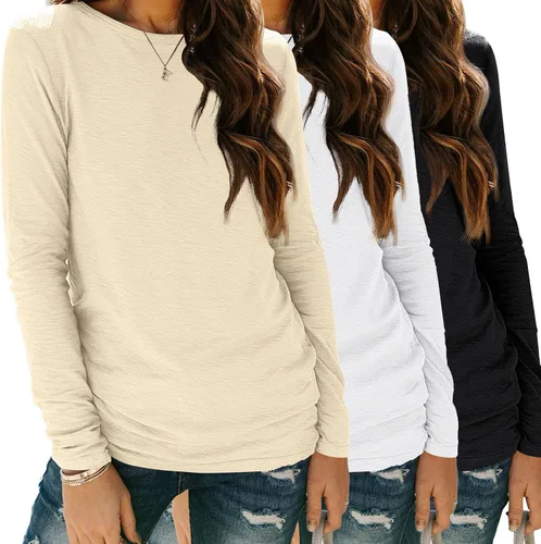 Vista 18 de SUNBS Paquete de 3 camisas de manga larga para mujer, ajuste holgado, ropa de otoño, ropa de moda 2025, camisetas básicas de entrenamiento, trajes