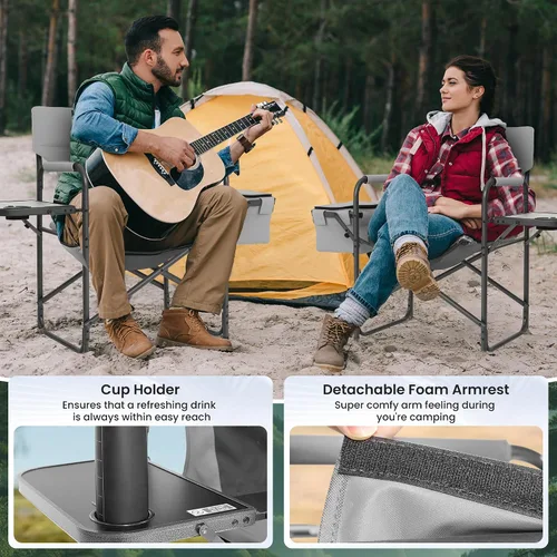 Vista 4 de Director - Silla de campamento – 400 libras resistente con bolsa enfriadora y bandeja lateral plegable, silla de césped portátil al aire libre
