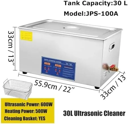 Vista 2 de Limpiador ultrasónico de 2 litros con temporizador digital, limpiador de joyas de acero inoxidable de alta eficiencia, relojes y accesorios de baño