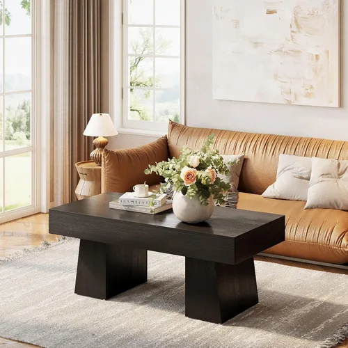 Vista 5 de LITTLE TREE - Mesa de café de granja, mesas de centro rectangulares de madera de 47 pulgadas con base gruesa, muebles modernos de cóctel y té