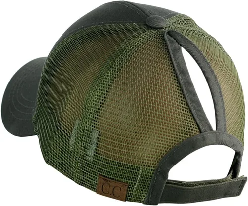 Vista 2 de C.C - Gorra para cola de caballo o peinado de moño desarreglado, ajustable, de malla, tipo camionero, gorra de béisbol