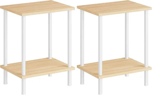 Vista 11 de HOOBRO Mesa auxiliar, mesa auxiliar pequeña, mesita de noche con estantes de almacenamiento de 2 capas, mesa de sofá para espacios pequeños, sala