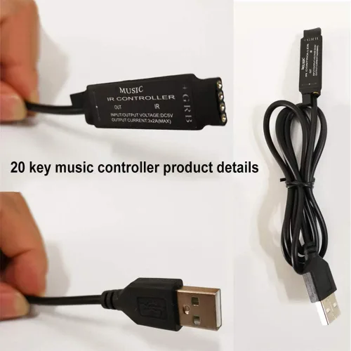 Vista 4 de RTNLIT Control remoto infrarrojo de música de 20 teclas 5V, atenuador de luz de tira LED RGB USB 5V RGB para luz de tira LED RGB