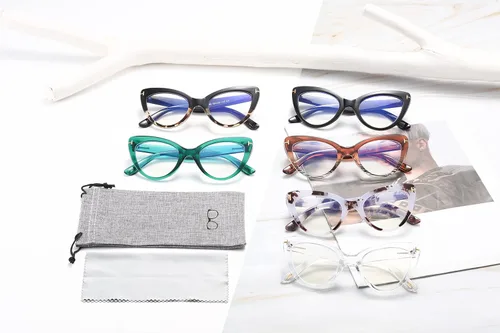 Vista 5 de Viseng Juego de 3 elegantes gafas de lectura con forma de ojo de gato para mujer con protección contra la luz azul (+0.0)