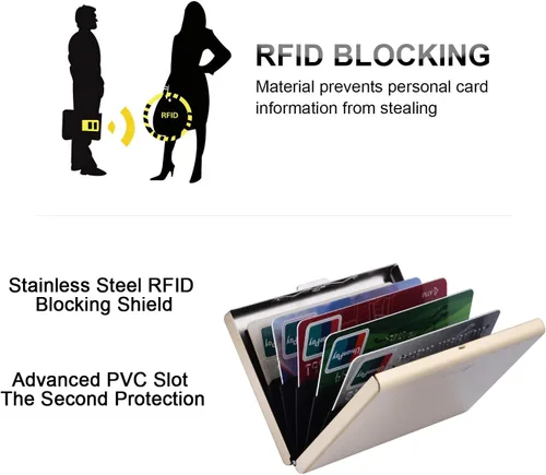Vista 36 de BONSYL® Soporte para tarjetas de crédito, cartera delgada de metal con bloqueo RFID, con 6 ranuras para tarjetas, para mujeres y hombres.