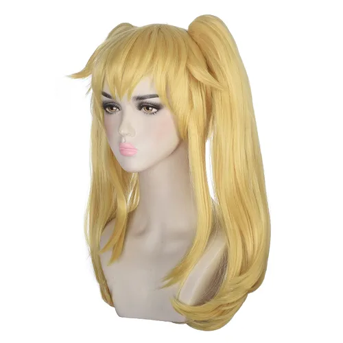 Vista 2 de FANNICA Kakegurui Peluca larga recta dorada con doble cola de caballo para anime Meari Saotome Cosplay Halloween