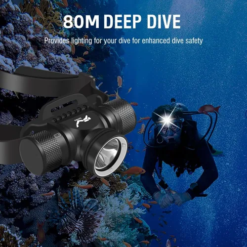 Vista 4 de WINDFIRE Luz de buceo, linterna de buceo de largo alcance, linterna de buceo de 5 modos, linterna de buceo ultra brillante, IPX8, impermeable, bajo