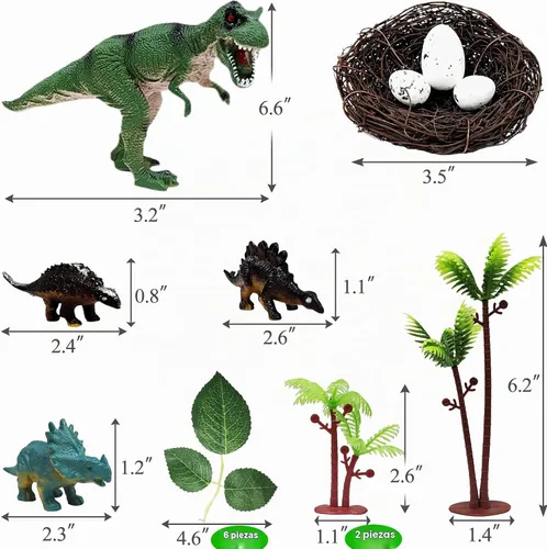 Vista 2 de 26 PCS Adornos para Tartas de Dinosaurio con Huevos de Dinosaurio, Hojas, Árboles, Decoraciones de Pastel para Cumpleaños, Temática de Dinosaurios