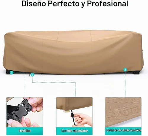 Vista 5 de Funda para Juego de Muebles de Patio Impermeable, Fundas Resistentes para Muebles de Exterior Juego de Sofá Seccional de Mimbre Ratán Mesa Silla