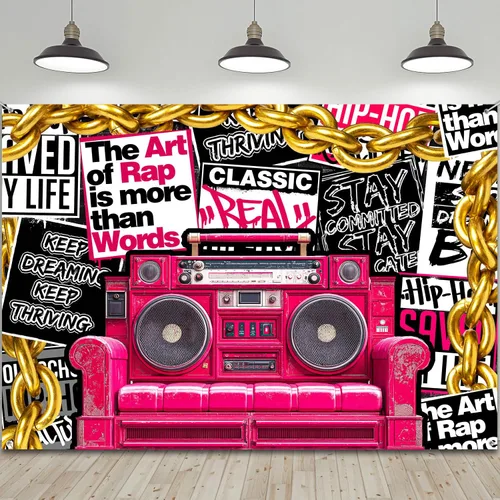 Vista 10 de HANYING HY070YL - Telón de fondo de hip hop de los años 90, música clásica retro, música rock, fotografía de moda, pancarta de fiesta de graffiti