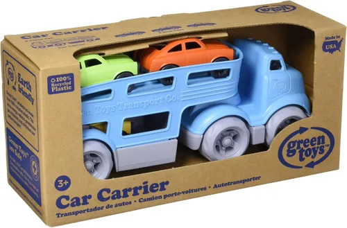 Vista 3 de Green Toys Portacoches, Azul CB - Juego de simulación, habilidades motoras, vehículos de juguete para niños. Sin BPA, ftalatos, PVC. Apto