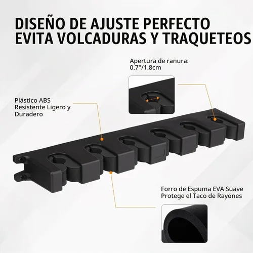 Vista 4 de Go Pal CR1 - Soporte para taco de billar, soporte de pared para almacenamiento de 6 tacos, juego de tacos de piscina, organizador de barras de mesa