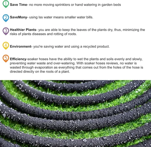 Vista 5 de AEACUS Manguera de remojo de 1/2 pulgada x 50 pies, manguera de jardín con accesorios, manguera de remojo resistente, ahorra un 70% de agua