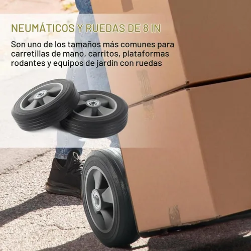 Vista 6 de AR-PRO Paquete de 2 neumáticos y ruedas de goma sólida sin planos de 8 x 2 pulgadas, orificio de orificio de eje de 3/4 pulgadas con cubo