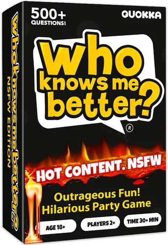 Vista 5 de QUOKKA Set de juegos de fiesta, colección Who Knows Me Better con 4 juegos en 1 caja, más de 2000 preguntas, juegos de cartas para adultos