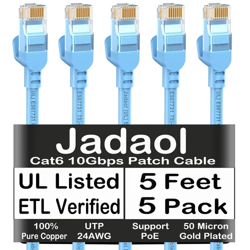 Vista 75 de Cable Ethernet Cat 6 de 1 pie (paquete de 6), para exteriores e interiores, compatible con red Cat7 de 10 Gbps, cable de conexión LAN plano