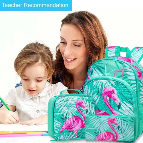 Vista 4 de gxtvo Mochila de 3 piezas, 16 pulgadas con lentejuelas y lonchera