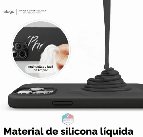 Vista 3 de elago Compatible con funda para iPhone 13 Pro, funda de silicona líquida, cubierta protectora de cuerpo completo, delgada, forro de microfibra Negro