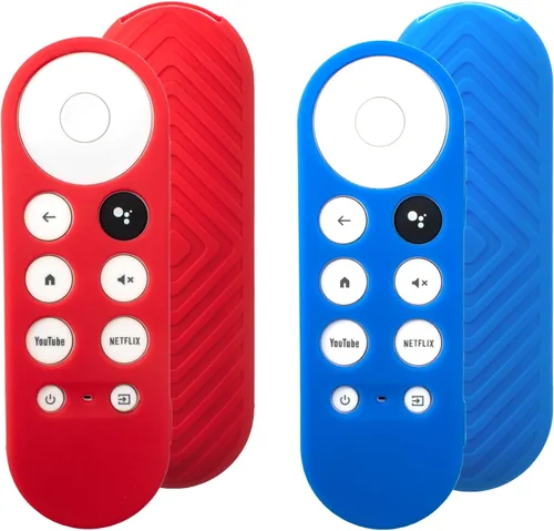 Vista 8 de Paquete de 2 fundas de silicona brillantes para Chromecast Google TV Remote Verde resplandor + azul brillante