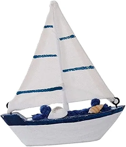 Vista 2 de Modelo de barco de madera con temática náutica, mini velero, decoración de pastel de madera para decoración mediterránea de muebles para el hogar