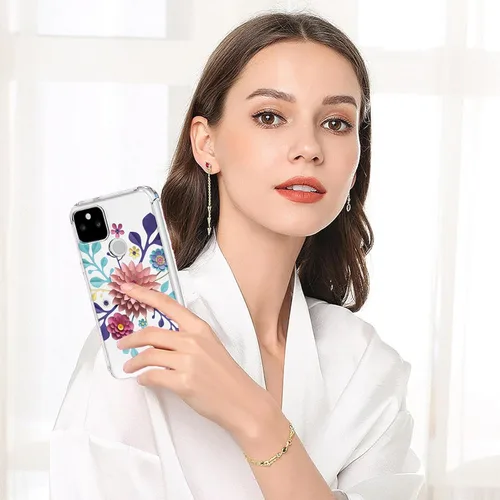 Vista 5 de Funda para Google 5A 5G Pixel 5A 5G con patrón de flores transparentes, TPU suave y ligero, a prueba de golpes, funda protectora para Google Pixel