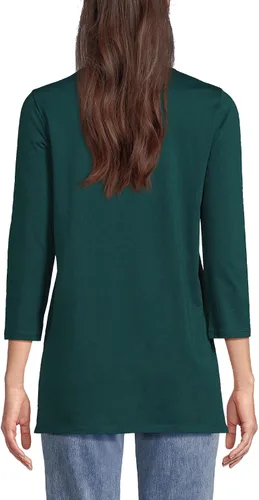 Vista 2 de Lands' End Túnica alta de algodón Supima con cuello redondo y manga 34 para mujer