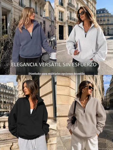 Vista 7 de Trendy Queen - Sudaderas con medio cierrey capucha de gran tamaño, comoda, extragrande, para otoño, Y2K, ropa de invierno, 2024 Albaricoque