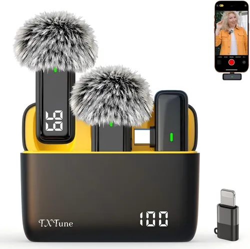 Vista 11 de Micrófono Lavalier inalámbrico para iPhone 16 - Micrófono de teléfono USB C para grabación de video con reducción de ruido, mini micrófonos 35H