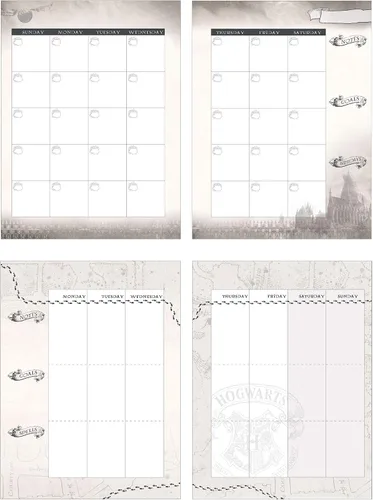 Vista 3 de Paper House Productions Harry Potter - Agenda de 12 meses sin fecha de 9.5 pulgadas con calcomanías de bandera de mes y evento, Hogwarts por la noche