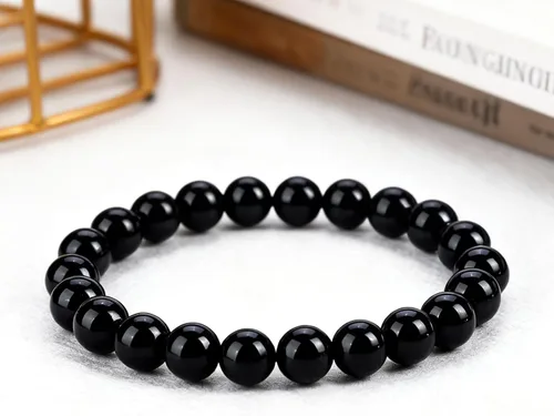 Vista 5 de Long tiantian Shungite Pulsera de ónix negro, joyería negra para mujeres y hombres, pulsera de piedra de obsidiana, regalos de joyería