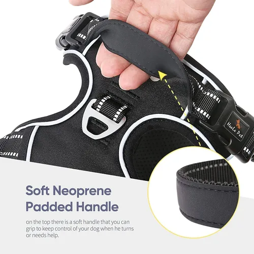 Vista 5 de HEELE Arnés para perro pequeño sin tirones con mango suave, arnés reflectante ajustable, color negro, XS Reflective Front Clip Vest with Control