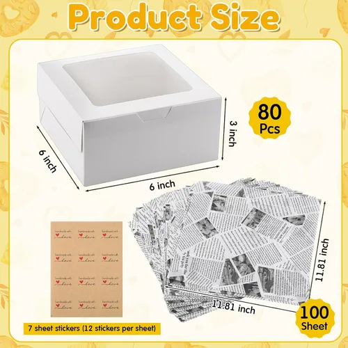 Vista 2 de Geyee 80 cajas blancas para panadería con ventana de 6 x 6 x 3 pulgadas