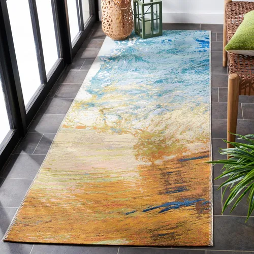 Vista 4 de SAFAVIEH Barbados Collection - Alfombra de pasillo, 2 pies 8 pulgadas x 8 pies, diseño de ondas tropicales, no desprende pelusa y de fácil cuidado