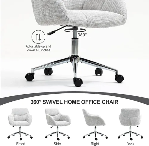 Vista 4 de Sillas de escritorio de oficina en casa, silla giratoria pequeña para computadora con ruedas, silla de tocador tapizada, silla de oficina