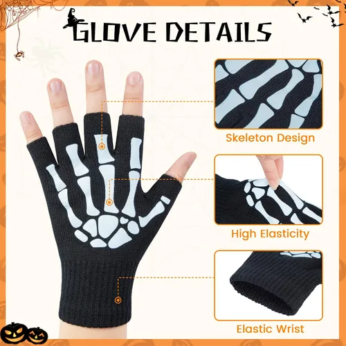 Vista 2 de Simplicity guantes unisex completos con diseño de esqueleto que brilla en la oscuridad
