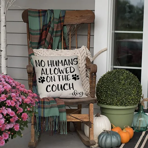 Vista 7 de Funda de almohada decorativa con diseño de patas de perro con texto en inglés "No Humans Allowed on The Couch ", regalo divertido para los amantes