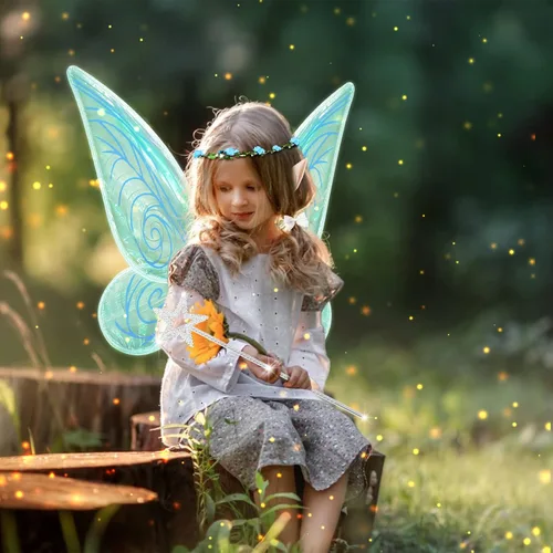 Vista 5 de 7PCS Fairy Wings Dress Up,Sparkling Sheer Wings Butterfly Fairy Halloween Costume Angel Wings for Kids Girls Women