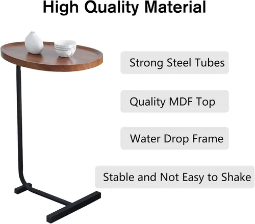 Vista 4 de Mesa auxiliar marrón en forma de C para sofá, mesa auxiliar única de Martini, mesa de bebida para sofá de cama, mesa de MDF resistente y patas