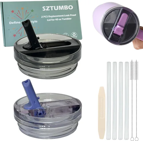 Vista 14 de 2 tapas con popote desmontable para Stanley Quencher ProTour de 40 onzas, tapa 100% a prueba de fugas para accesorios de vasos Stanely de 40 onzas