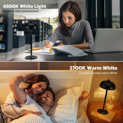 Vista 4 de Paquete de 2 lámparas de mesa inalámbricas recargables – Lámpara de mesa con batería de 5000 mAh, luz de mesa LED de atenuación continua de 3 Negro-2